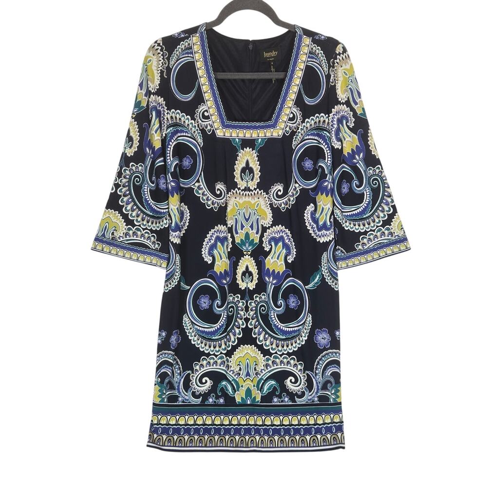 Laundry by Shelli Segal Dress 6 Paisley Blue & Yellow Square Neck Boho Classic